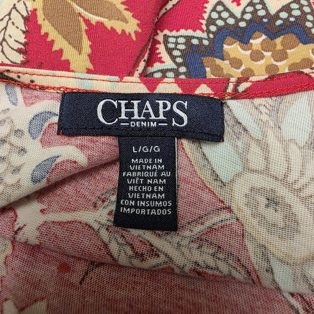 Chaps Red Floral Short Sleeve Fit n Flare Dress Size L - Picture 9 of 10